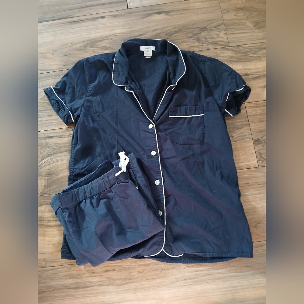 J. Crew Navy Pajama Set with White Trim